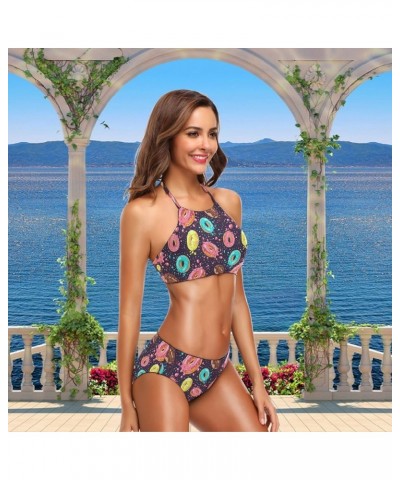 Women's Chic Summer Beach Hot 2 Piece Halter Neack High Waist Padded Sexy Swimsuit Doughnut $12.88 Swimsuits