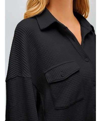 Womens Waffle Knit Shackets Oversized Button Down Shirts Jackets Blouse Loose Fit Long Sleeve Fall Tops 2023 Black $11.75 Blo...