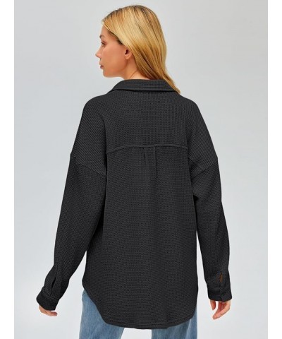 Womens Waffle Knit Shackets Oversized Button Down Shirts Jackets Blouse Loose Fit Long Sleeve Fall Tops 2023 Black $11.75 Blo...