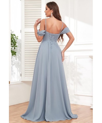 Women's Off The Shoulder Bridesmaid Dresses Long Slit Pleated Chiffon Formal Evening Gowns with Pockets Turquoise $20.50 Dresses