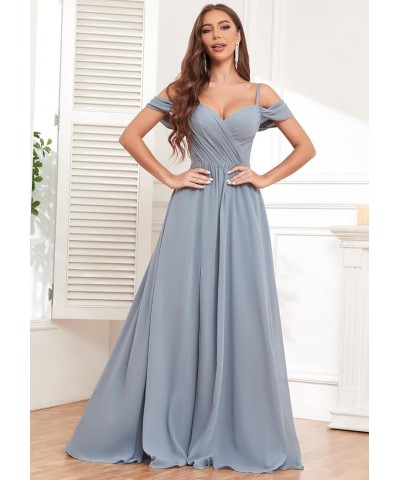 Women's Off The Shoulder Bridesmaid Dresses Long Slit Pleated Chiffon Formal Evening Gowns with Pockets Turquoise $20.50 Dresses