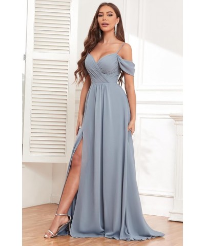 Women's Off The Shoulder Bridesmaid Dresses Long Slit Pleated Chiffon Formal Evening Gowns with Pockets Turquoise $20.50 Dresses