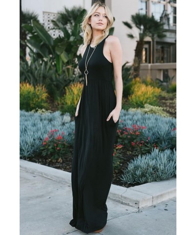 Maxi Dresses for Women Solid Lightweight Long Racerback Sleeveless W/Pocket Navy $23.39 Dresses