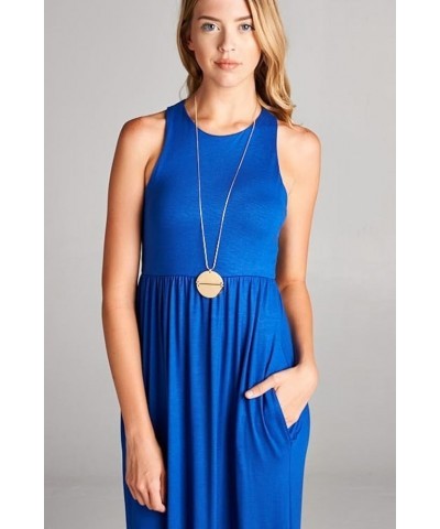 Maxi Dresses for Women Solid Lightweight Long Racerback Sleeveless W/Pocket Navy $23.39 Dresses