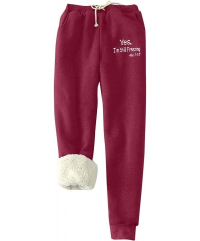 Yes,I'm Still Freezing -Me 24:7 Fleece Sweatpant WomensSherpa Lined Jogger Pant Winter Warm Fuzzy Trouser with Pocket Y2-wine...