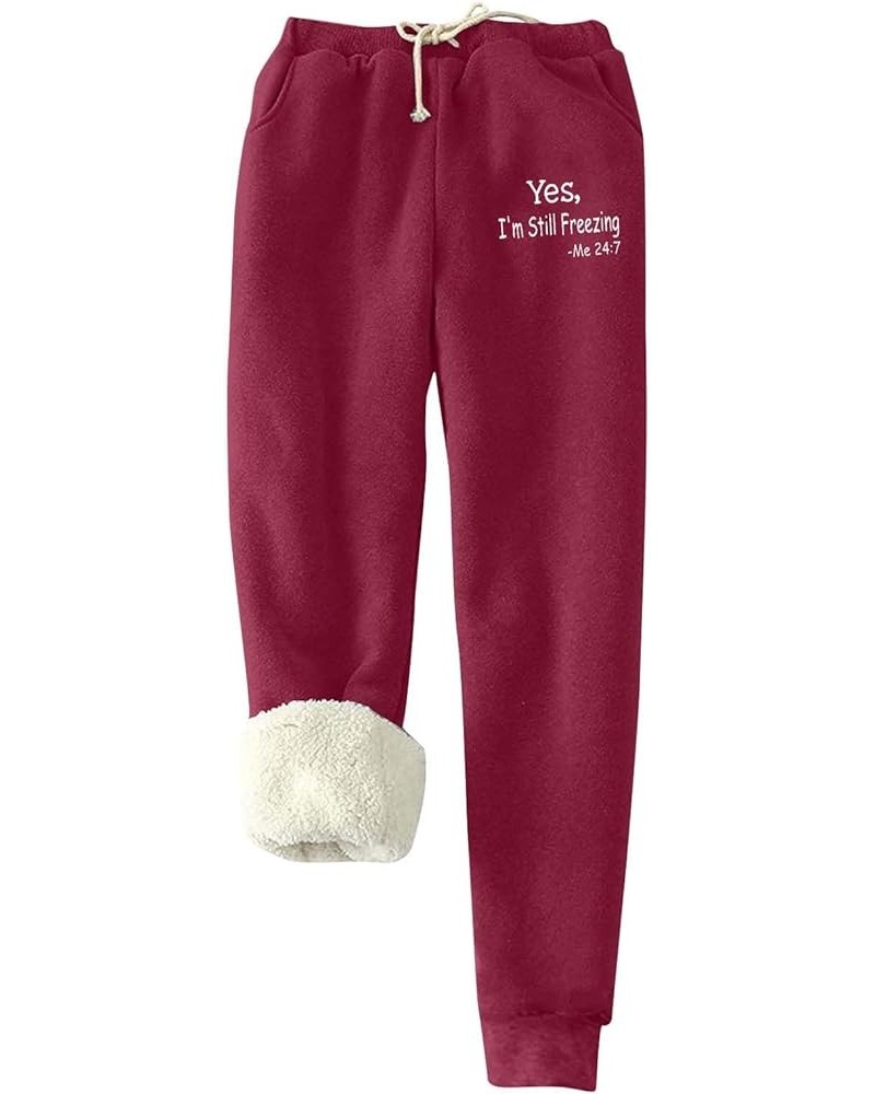 Yes,I'm Still Freezing -Me 24:7 Fleece Sweatpant WomensSherpa Lined Jogger Pant Winter Warm Fuzzy Trouser with Pocket Y2-wine...