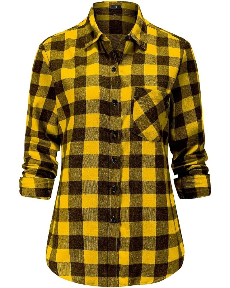 Soft Women Flannel Shirt Long Sleeve Buffalo Plaid Women Lumberjack Costume Yellow Flannel Shirt Women $15.11 Others