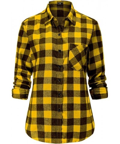 Soft Women Flannel Shirt Long Sleeve Buffalo Plaid Women Lumberjack Costume Yellow Flannel Shirt Women $15.11 Others