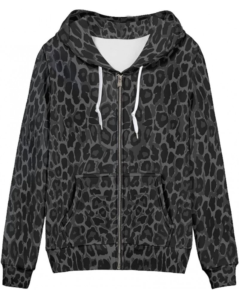 Island Tribal Zipper Women Hoodies with Pocket, Leopard Print,Music Notes Plus Size Hooded Sweatshirt Sport Coat Leopard Prin...