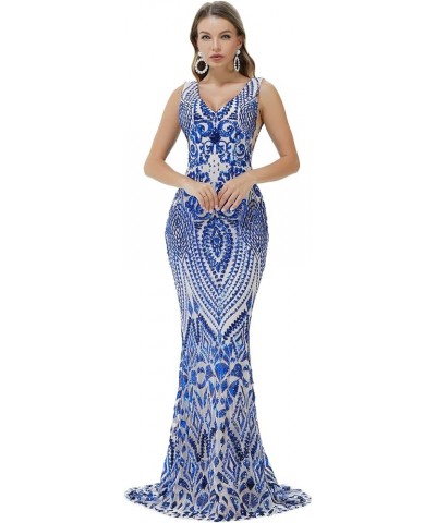 Engela Sequin Mermaid Dresses Gold/Royal Blue Trumpet Evening Dresses Party Prom Gowns V Royal Blue $51.20 Dresses