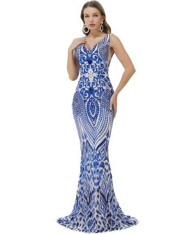 Engela Sequin Mermaid Dresses Gold/Royal Blue Trumpet Evening Dresses Party Prom Gowns V Royal Blue $51.20 Dresses