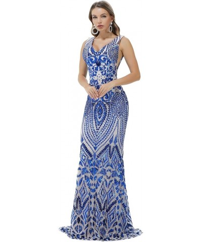 Engela Sequin Mermaid Dresses Gold/Royal Blue Trumpet Evening Dresses Party Prom Gowns V Royal Blue $51.20 Dresses