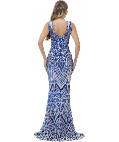 Engela Sequin Mermaid Dresses Gold/Royal Blue Trumpet Evening Dresses Party Prom Gowns V Royal Blue $51.20 Dresses