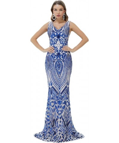 Engela Sequin Mermaid Dresses Gold/Royal Blue Trumpet Evening Dresses Party Prom Gowns V Royal Blue $51.20 Dresses