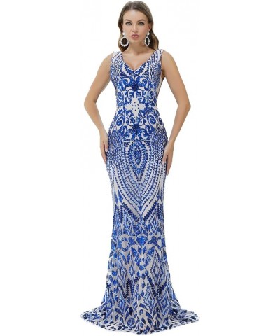 Engela Sequin Mermaid Dresses Gold/Royal Blue Trumpet Evening Dresses Party Prom Gowns V Royal Blue $51.20 Dresses