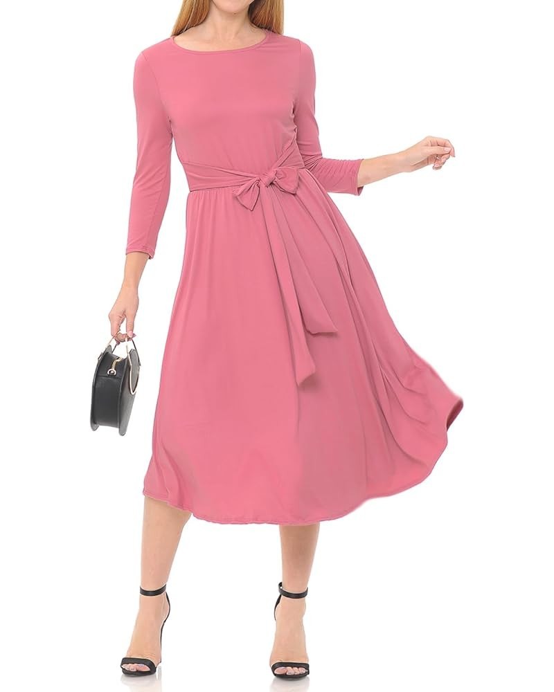 Women's A-Line Midi Dress with Waist Tie Formal Casual Mauve $14.70 Dresses