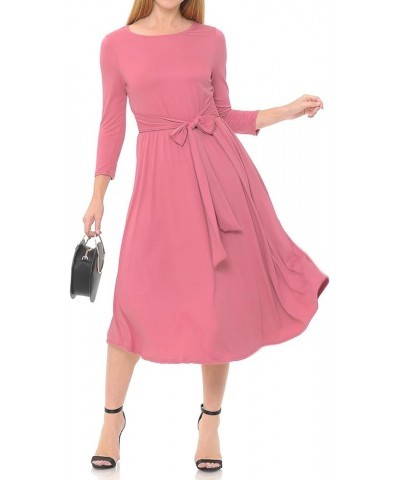 Women's A-Line Midi Dress with Waist Tie Formal Casual Mauve $14.70 Dresses