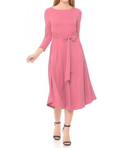 Women's A-Line Midi Dress with Waist Tie Formal Casual Mauve $14.70 Dresses