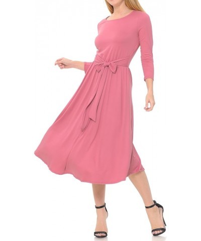 Women's A-Line Midi Dress with Waist Tie Formal Casual Mauve $14.70 Dresses