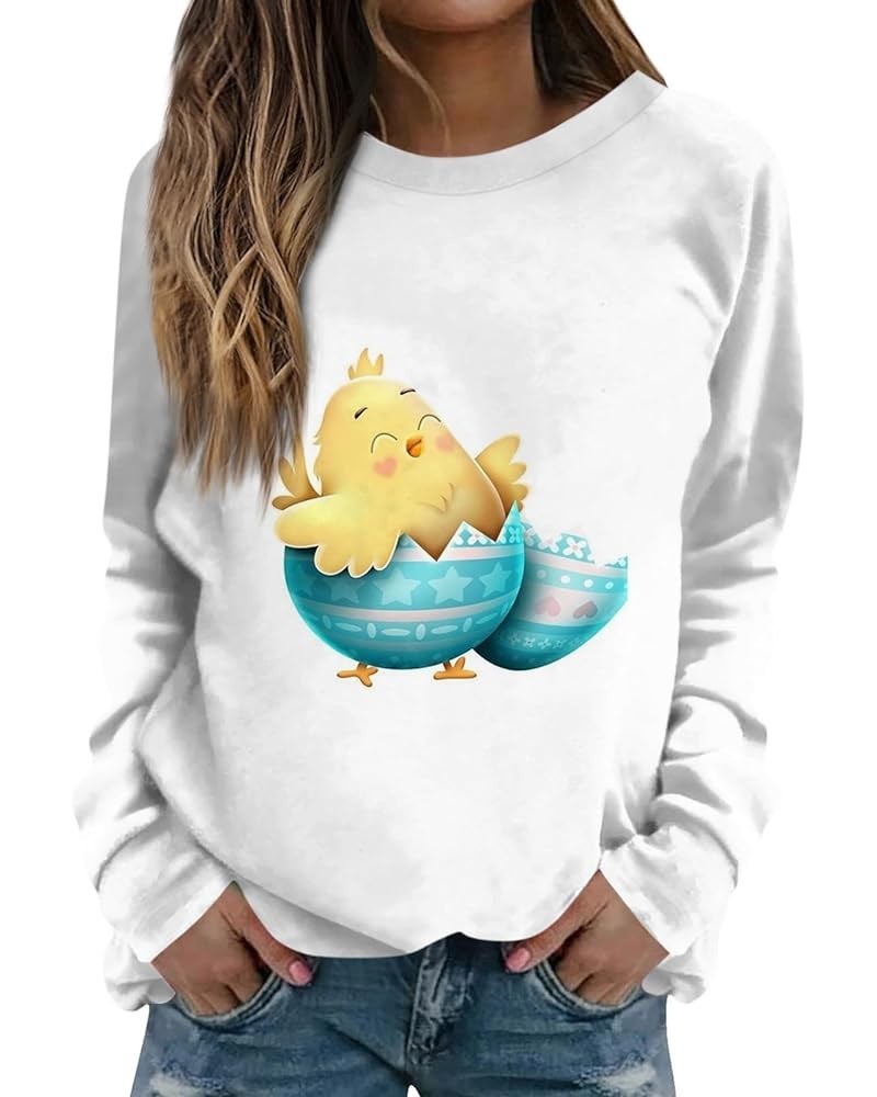 Holiday Easter Shirts for Women Plus Size Long Sleeve Party Print Crewneck Comfy Casual Sweatshirts Pullover S-3XL 02-fluores...