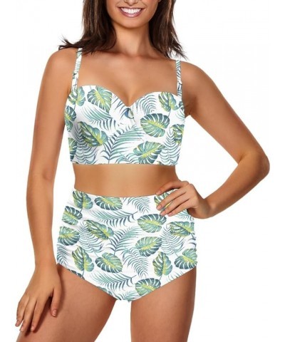 Women's Two Piece Bikini Sets Tropical Floral Print Wrap High Waisted Tummy Control Swimsuits Tropical Palm Leaves $7.13 Swim...