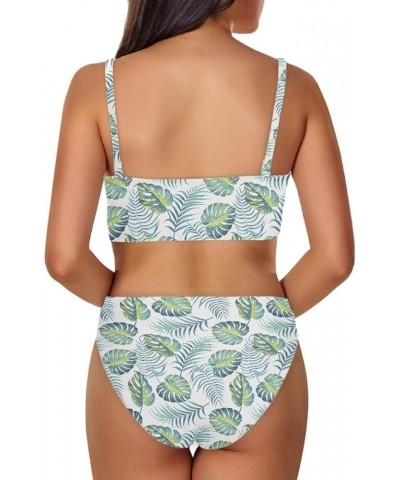 Women's Two Piece Bikini Sets Tropical Floral Print Wrap High Waisted Tummy Control Swimsuits Tropical Palm Leaves $7.13 Swim...