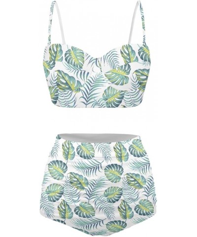 Women's Two Piece Bikini Sets Tropical Floral Print Wrap High Waisted Tummy Control Swimsuits Tropical Palm Leaves $7.13 Swim...