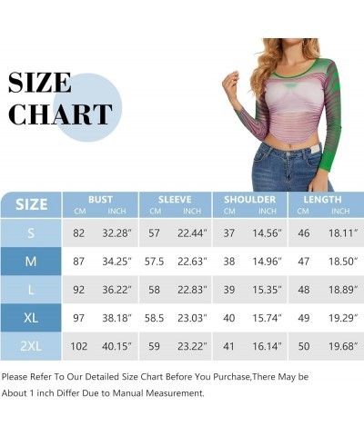 Women's Mesh Tops See Through Shirts Short Sleeve Long Sleeve Bodycon Sheer Blouse Clubwear 01 Stripe Green Purple $7.64 Blouses