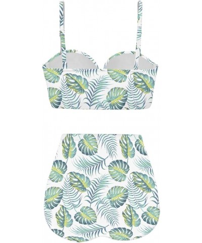 Women's Two Piece Bikini Sets Tropical Floral Print Wrap High Waisted Tummy Control Swimsuits Tropical Palm Leaves $7.13 Swim...