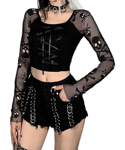 Black Gothic Summer Cropped T-Shirts Fashion Short Sleeve Halter T Shirts for Girls Women 5-lace Skull Xmas $12.71 T-Shirts