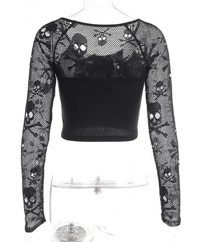 Black Gothic Summer Cropped T-Shirts Fashion Short Sleeve Halter T Shirts for Girls Women 5-lace Skull Xmas $12.71 T-Shirts