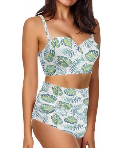 Women's Two Piece Bikini Sets Tropical Floral Print Wrap High Waisted Tummy Control Swimsuits Tropical Palm Leaves $7.13 Swim...