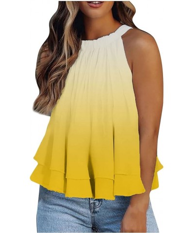 Top Mangas Estampado Flores Tanques Mujer Blusa Cuello Halter Camisola plisada Túnica Tanque Camiseta suelta T Shirt A1-yello...