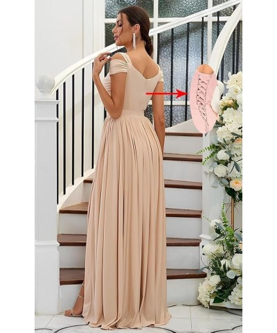 Off The Shoulder Bridesmaid Dresses Long for Wedding Chiffon Maid of Honor Dress V Neck Evening Gowns with Slit Teal $33.79 D...