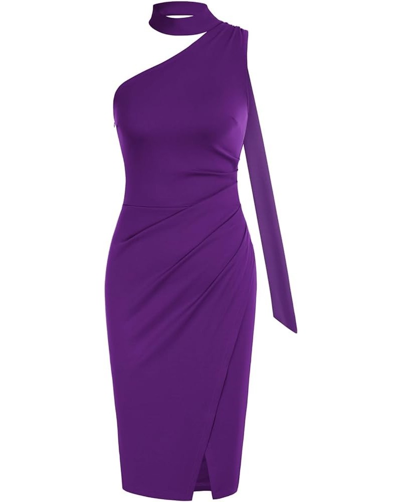 2023 Women's Sexy Sleeveless Cocktail Bodycon Dresses Ruched Halter Neck Wrap-Around Party Pencil Dresses Deep Purple $24.48 ...