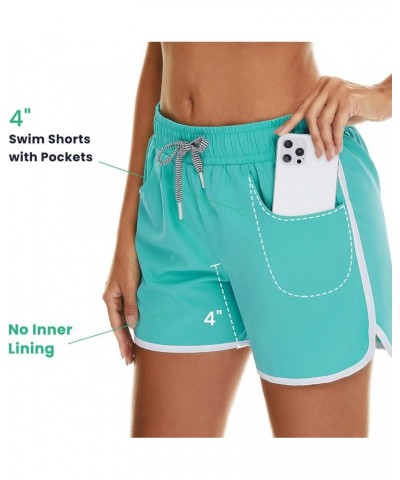 Women's 4" Swim Shorts Quick Dry Board Shorts Swimsuit Bottom with Pockets No Liner Lake Green $9.60 Swimsuits