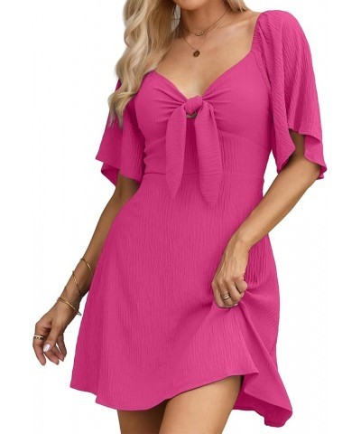 Womens Dresses 2024 Spring Summer Deep V Neck Elegant Bow tie Mini Dress S-XL Rose Red $17.93 Dresses