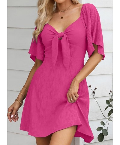 Womens Dresses 2024 Spring Summer Deep V Neck Elegant Bow tie Mini Dress S-XL Rose Red $17.93 Dresses