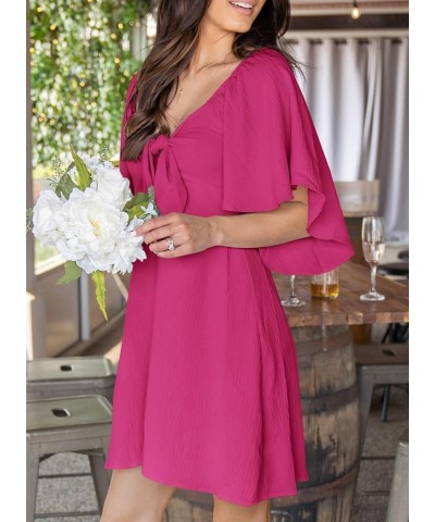 Womens Dresses 2024 Spring Summer Deep V Neck Elegant Bow tie Mini Dress S-XL Rose Red $17.93 Dresses