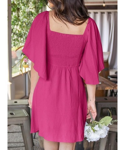 Womens Dresses 2024 Spring Summer Deep V Neck Elegant Bow tie Mini Dress S-XL Rose Red $17.93 Dresses