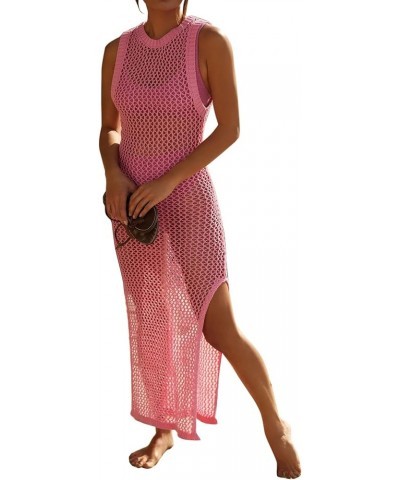 Women Swimsuit Crochet Swim Cover Up Summer Bathing Suit Swimwear Knit Pullover Beach Dress Pink $17.15 Swimsuits