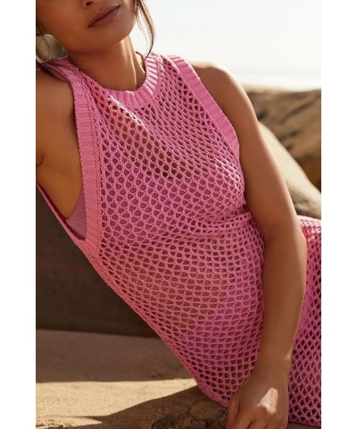 Women Swimsuit Crochet Swim Cover Up Summer Bathing Suit Swimwear Knit Pullover Beach Dress Pink $17.15 Swimsuits