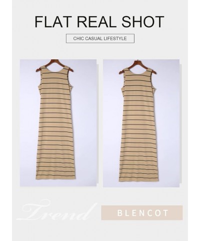 Women's Summer Sleeveless Striped Racerback Long Dress Casual Beach Maxi Tank Dresses Khaki $16.87 Dresses