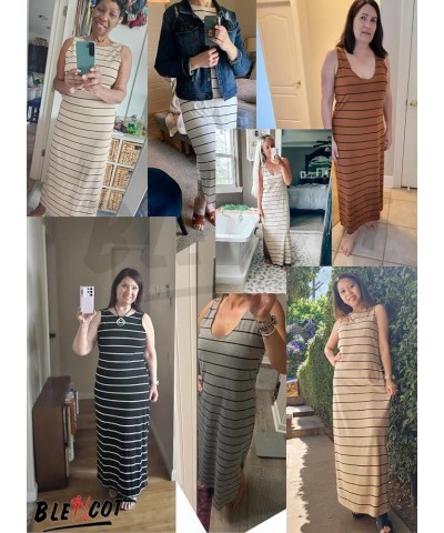 Women's Summer Sleeveless Striped Racerback Long Dress Casual Beach Maxi Tank Dresses Khaki $16.87 Dresses