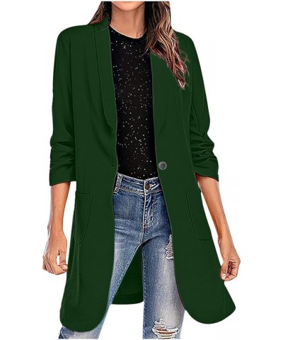 Women's Blazer Coat Solid Long Sleeve Lapel One Button Suit Jackets Business Casual Loose Long Blazers with Pockets Green $10...