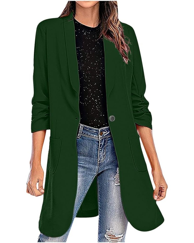 Women's Blazer Coat Solid Long Sleeve Lapel One Button Suit Jackets Business Casual Loose Long Blazers with Pockets Green $10...