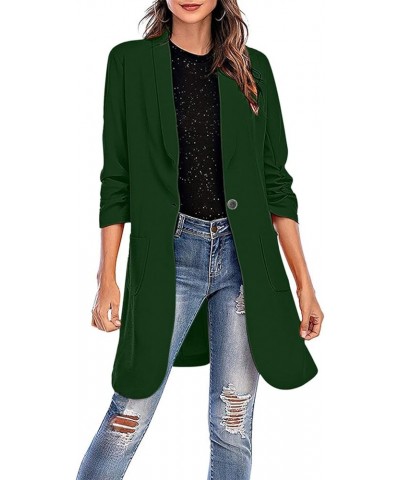 Women's Blazer Coat Solid Long Sleeve Lapel One Button Suit Jackets Business Casual Loose Long Blazers with Pockets Green $10...