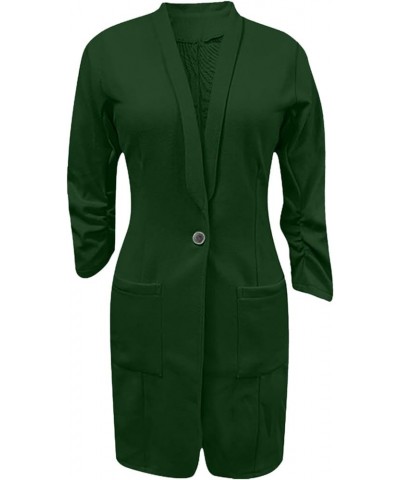 Women's Blazer Coat Solid Long Sleeve Lapel One Button Suit Jackets Business Casual Loose Long Blazers with Pockets Green $10...