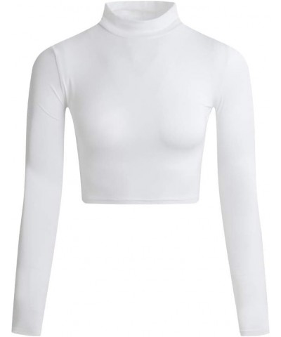 Women's Long Sleeve Mock Neck Pure Soft Thin Sexy Stretch Crop TOP T Shirt A-white $10.00 T-Shirts