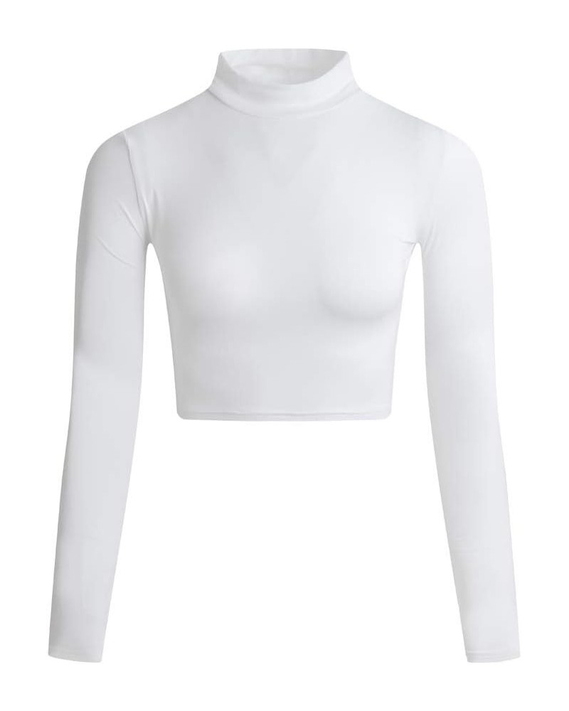 Women's Long Sleeve Mock Neck Pure Soft Thin Sexy Stretch Crop TOP T Shirt A-white $10.00 T-Shirts